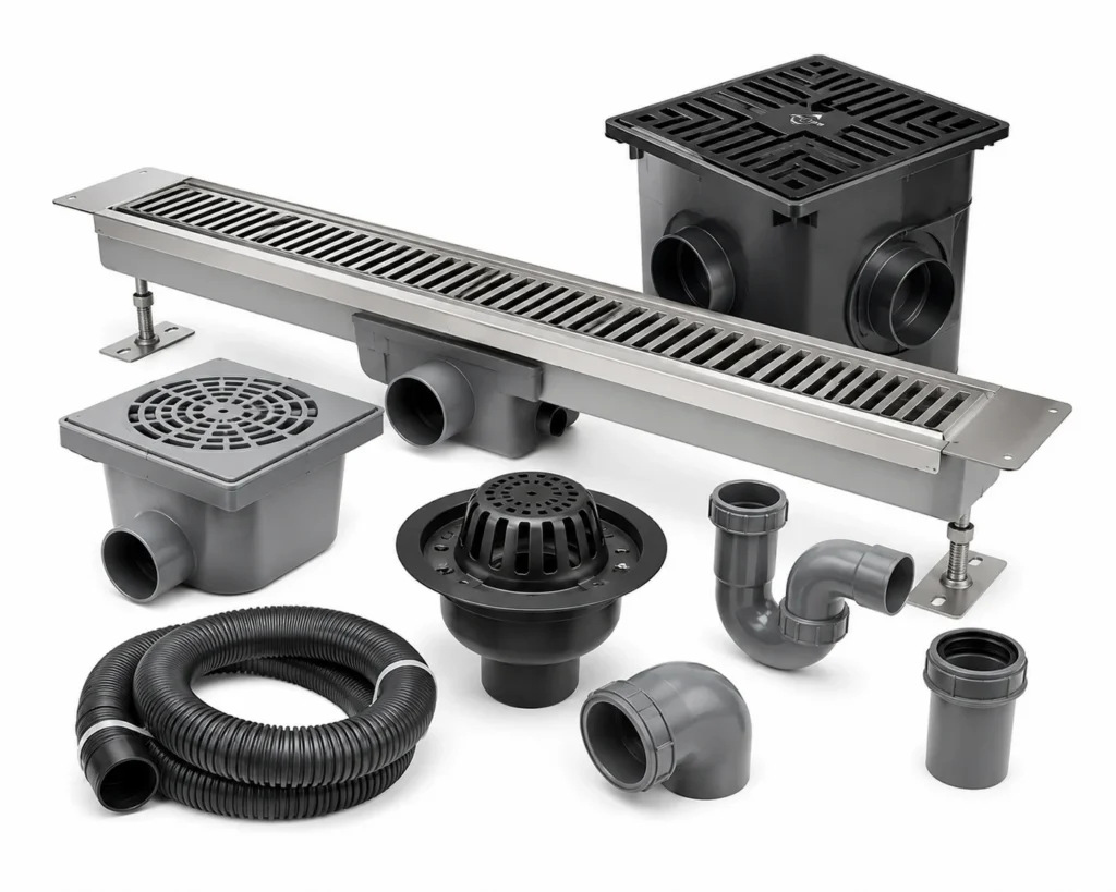 Floor drains and drainage piping components