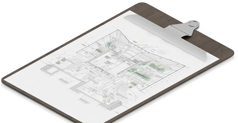 Clipboard with a refrigeration system floor plan for assessment and planning