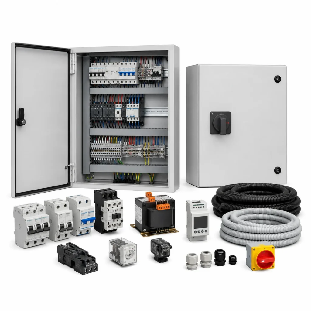 Electrical panel, breakers and wiring components